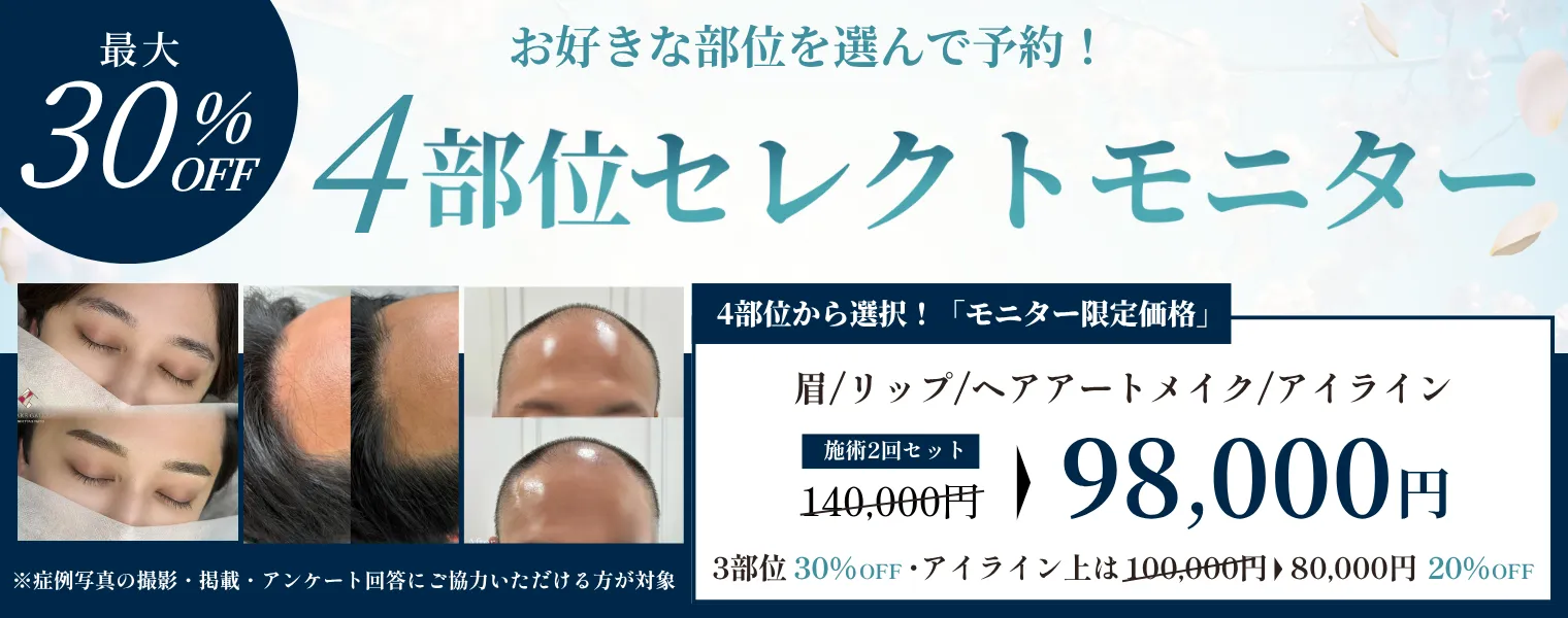 4部位セレクトモニター　眉／リップ／ヘアアートメイク／アイライン 98,000円