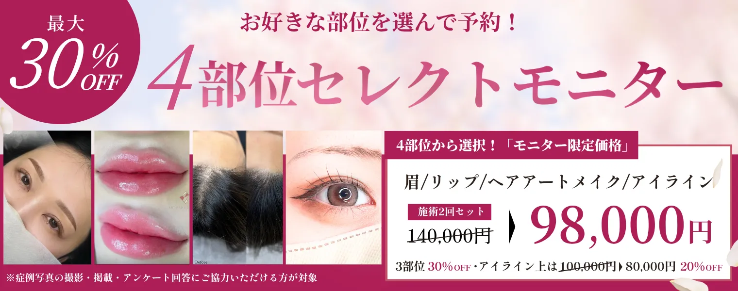 4部位セレクトモニター　眉／リップ／ヘアアートメイク／アイライン 98,000円