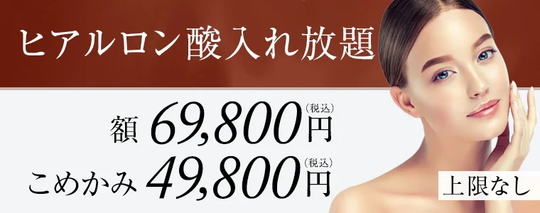 ヒアルロン酸入れ放題 額 69,800円 こめかみ 49,800円  ※上限なし